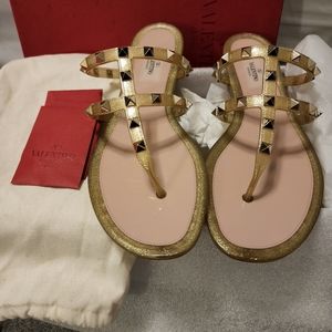 Valentino Gold Glitter Jelly Rockstud sandals